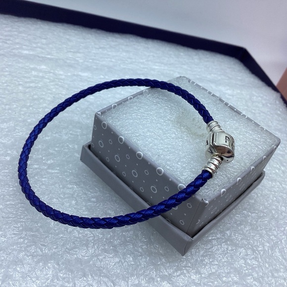 Pandora,”16CM Single Dark Blue Braided Leather  Clasp  “ 16CM/ 6.29 Inches - Picture 2 of 3